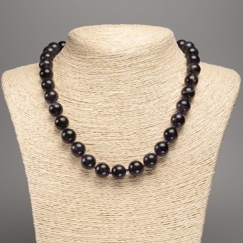 Natural Amethyst Necklace with Smooth Beads, 12 mm Diameter, 48 cm Length