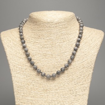 Gray Imitation Ocean Jasper Necklace, 8mm Smooth Beads, 48cm