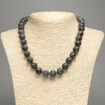 Necklace Black Larvikite (synthetic acrylic) smooth beads, diameter 12.5 mm, length 48 cm