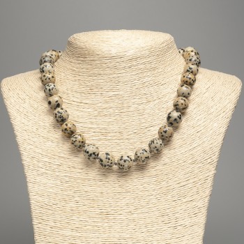Necklace Dalmatian Jasper (synthetic acrylic) smooth beads, diameter 12.5 mm, length 48 cm ±