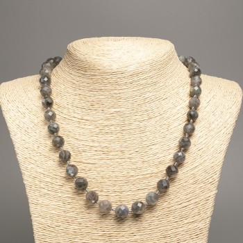 Labradorite natural stone necklace with a faceted bead, 10 mm diameter, 50 cm length ±