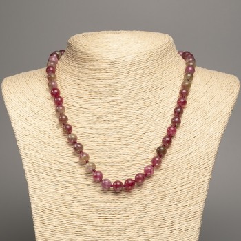Necklace of polychrome tourmaline (synthetic) smooth beads, 8mm diameter, length 48 cm
