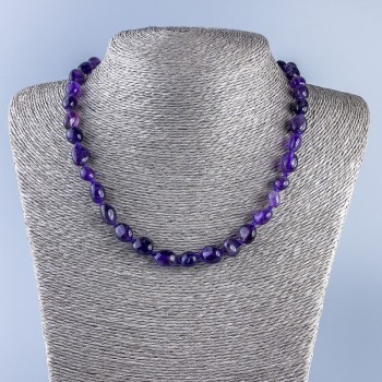 Faceted Natural Amethyst Necklace, Bead Size 10x7 mm, Length 48 cm ±