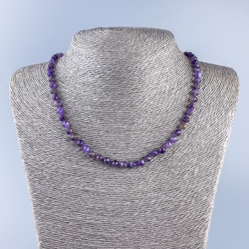 Natural amethyst necklace with faceted beads, 5.5 mm diameter, 50 cm length