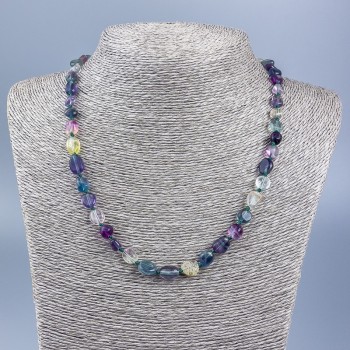 Natural fluorite necklace, faceted, bead size 7x11-6x8 mm, length 52 cm