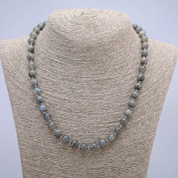 Labradorite natural stone necklace with smooth beads, 8 mm diameter, 45 cm length +