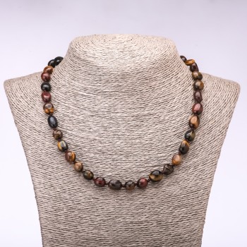 Necklace of Tiger's Eye, Bull's Eye, Hawk's Eye with Texturing, bead diameter 7-10mm, length 46cm