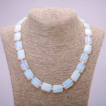 Opalite Moonstone Necklace (synthetic), Rectangular 13x18 mm, 48 cm long