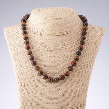 Beaded necklace of Tiger's Eye, Bull's Eye, and Hawk's Eye – smooth beads, 8 mm diameter, 48 cm length