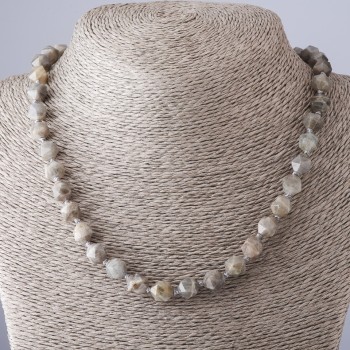 Necklace of natural Labradorite octagonal beads, 45 cm length, 7–8 mm diameter
