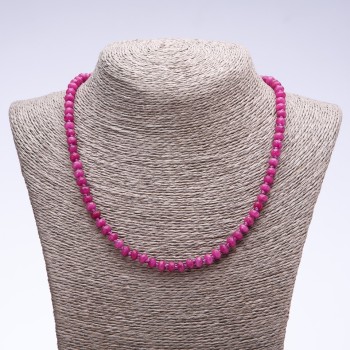 Necklace with synthetic dark pink tourmaline, faceted rondelles, 6x4 mm, 50 cm long