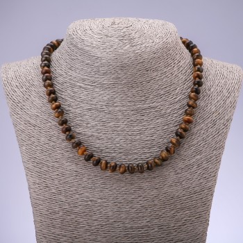 Necklace with natural tiger's eye stone, smooth rondel, 8×5 mm diameter, 45 cm long