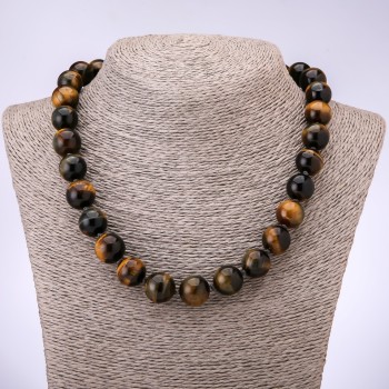 Hawk's Eye Necklace with a Smooth Bead, 14 mm Diameter, 48 cm Length