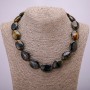 Hawk's Eye Natural Stone Necklace, Oval 25×18 mm, Length 45 cm +