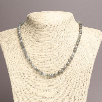 Labradorite natural stone necklace with smooth beads, 6 mm diameter, 45 cm length