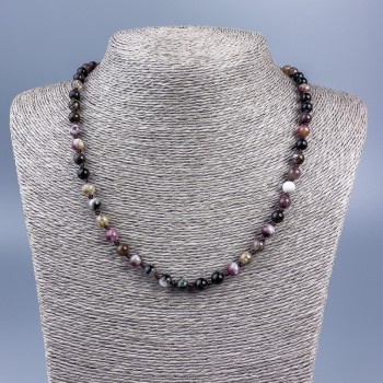 Tourmaline Natural Stone Necklace - Smooth Bead, 6 mm Diameter, 50 cm Length