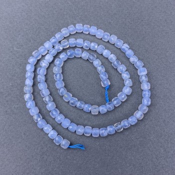 Agate Beads (Blue Chalcedony) Faceted Cube on a Thread, diameter 4x4 mm+-, length 39 cm+