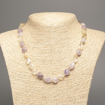 Necklace of natural stones - Assorted hammered texture, bead diameter 11×9 mm, length 48 cm