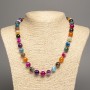 Multicolored agate natural stone necklace with smooth beads, 10 mm diameter, 50 cm length +
