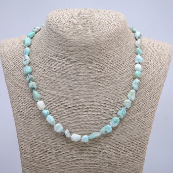 Larimar natural stone necklace, tumbled beads, 6x10 mm diameter, 45 cm length +