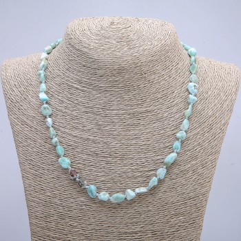 Larimar natural stone necklace, tumbled, 6×10 mm beads, 45 cm length +