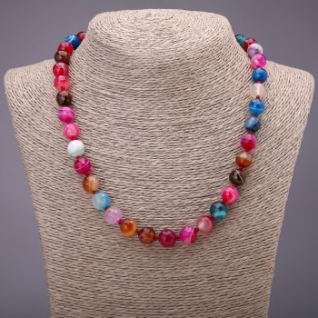 Necklace of natural agate, Assorted colors, faceted beads, diameter 10(±)mm, length 48 cm