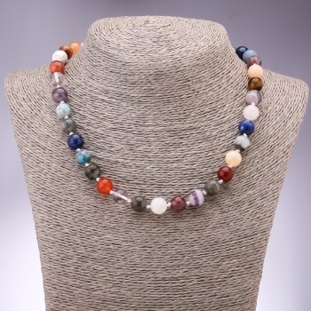 Necklace of natural stones, assorted, smooth beads, bead diameter mm, length 45 cm