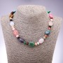 Necklace with an assortment of natural stones, flat oval elements measuring 13x18 mm, 9x6 mm rondelles, length 45 cm