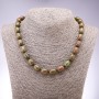 Necklace of natural gemstone Heliotrope Unakite 'Barrel', bead size 9x14 mm, length 48 cm