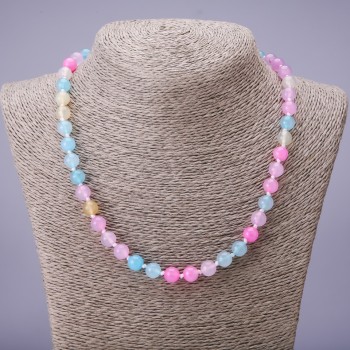 Bead necklace made of natural-toned stone, smooth beads, 8 mm diameter, 48 cm length