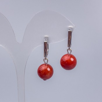 Red Jasper Earrings (Imitation) Smooth Bead, 12 mm diameter, 3 cm long