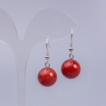 Earrings Red Jasper (artificial) Smooth Bead, 14 mm diameter, 3 cm length