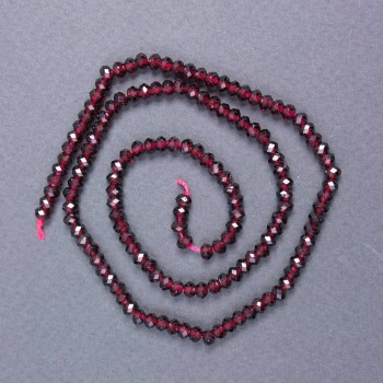 Garnet beads, natural gemstone, faceted rondelle, diameter 4x3 mm ±, strung on a thread, length 39 cm ±
