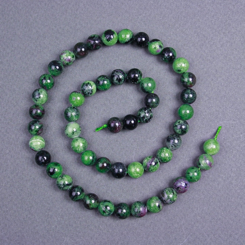 Zoisite beads, natural stone, smooth round beads, 8 mm diameter ±, on a string, length 40 cm+