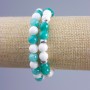 Couple Bracelet with Jadeite, Amazonite, and White Agate (Synthetic Acrylic), 8 mm Smooth Beads on Elastic Cord, Length 18 cm