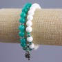 Pair Bracelet with Amazonite and White Agate (acrylic), bead diameter about 8.5 mm, smooth beads with silvery inserts on elastic cord, length 18 cm+