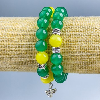 Bracelet 'Ukraine' Pair Nephrite & Citrine (Acrylic), 10mm beads on elastic, 18 cm length