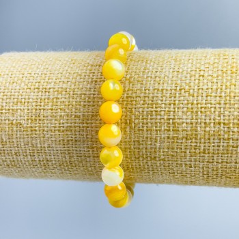 Bracelet Yellow Mother-of-Pearl, Smooth Bead, 8mm Diameter, 18cm Length (stretch)