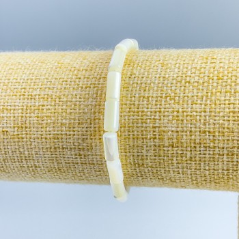 White Mother-of-Pearl Cylindrical Bead Bracelet, diameter 4.5x10 mm, length 18 cm (stretch)