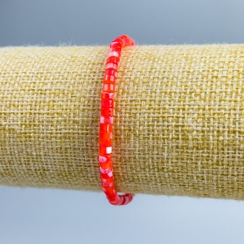 Bracelet with Red-Dyed Mother-of-Pearl Discs, Diameter 4×2 mm, Length 18 cm (Stretch)
