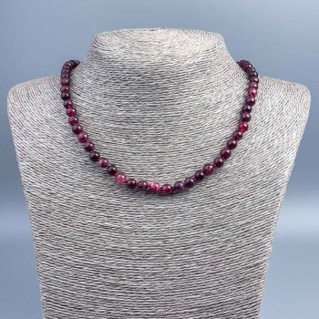 Rubellite Tourmaline Necklace with natural smooth beads, 6.5 mm diameter, 48 cm length
