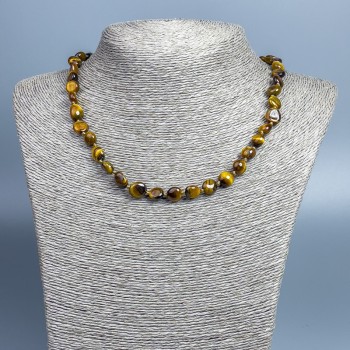 Tiger's Eye Necklace with natural stone, faceted beads, diameter 10 x 8 mm ±, length 48 cm +