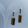 Tiger's Eye Cylinder Earrings, 16.5 × 8 mm, English clasp