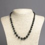Adjustable-length necklace with natural black oval agate beads, smooth beads, 6–10 mm diameter, 45 cm length