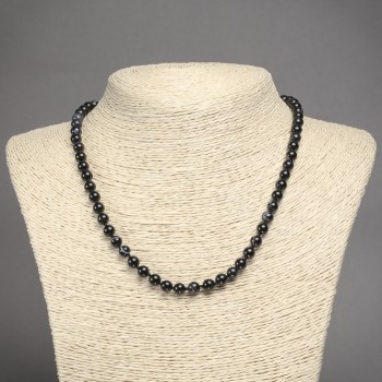 Black Agate Necklace with Smooth Beads, 6 mm Diameter, 45 cm+ Length