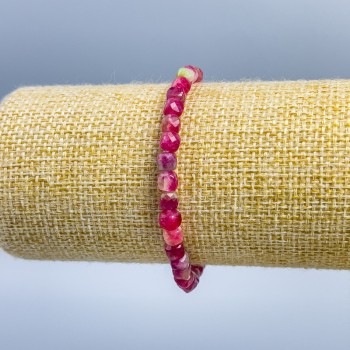 Polychrome Tourmaline Bracelet with Natural Stone, Faceted Cubes, 5x5 mm, 18 cm (stretch)