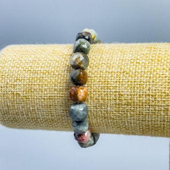 Assorted Natural Stone Bracelet with Faceted Cubes, 9x9 mm diameter, 18 cm length (stretch)