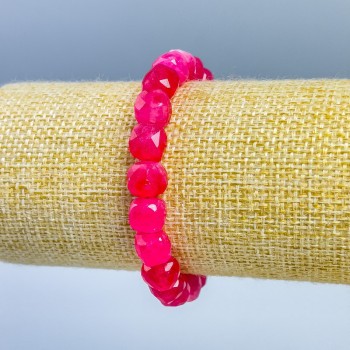 Pink tourmaline bracelet with natural stone, faceted cube, 9×9 mm diameter, 18 cm length (stretch)