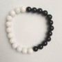 Bracelet with black and white agate, smooth beads, 8 mm diameter +/-, length 18 cm (stretch)