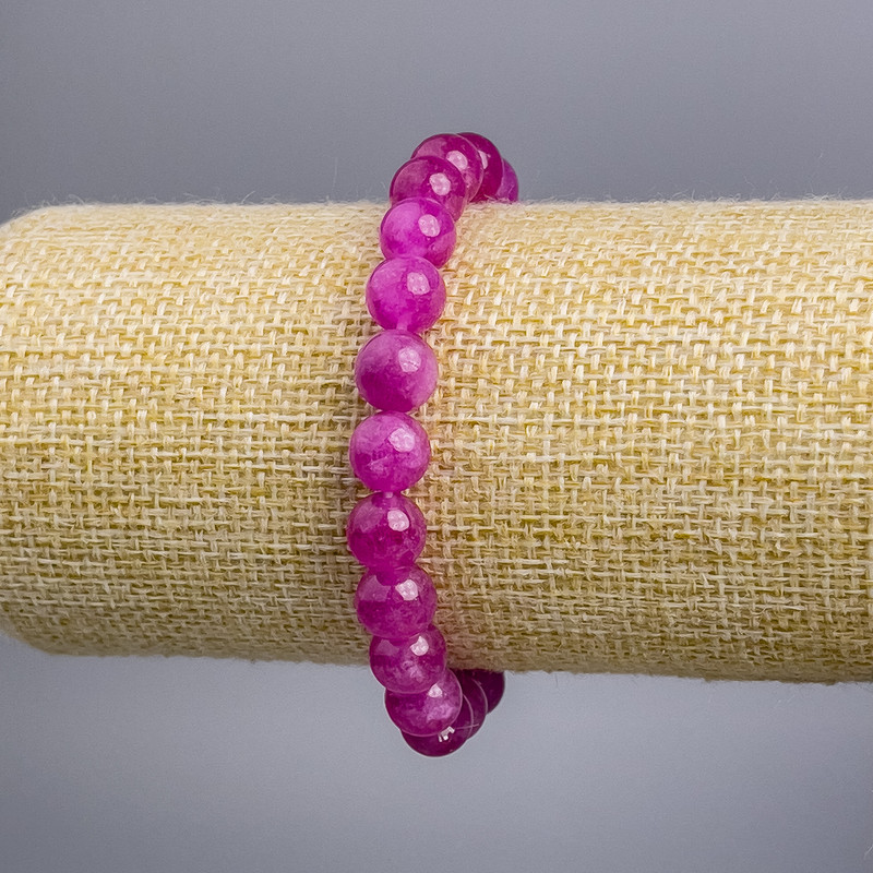 Raspberry Tourmaline Bracelet (synthetic) - Smooth beads, 8 mm diameter, 18 cm length, elastic